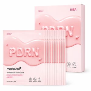 Medicube PDRN Pink Vita Coating Mask 10-Pack with PDRN, Vitamin B12 and collagen helps hydrate, smooth and support glowing-looking skin.